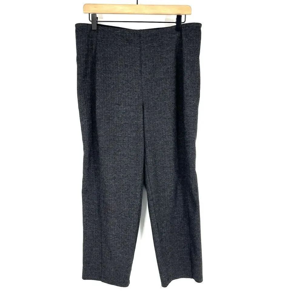 Liverpool Pants Size 14/32 Petite Gray Pull On Ankle Herringbone Straight Leg